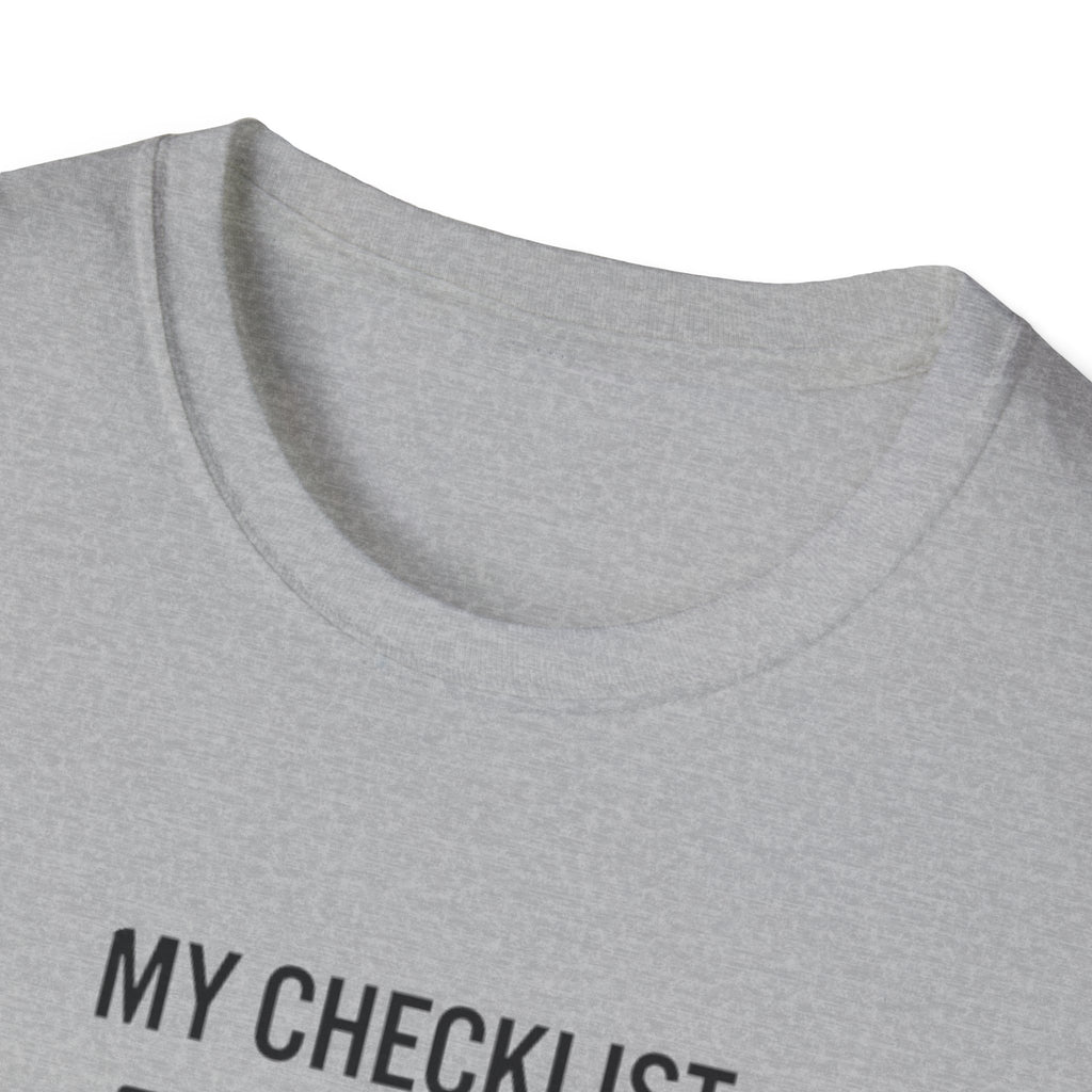 Pilot Checklist T-Shirt — "My Checklist: Phone, Keys, Wallet, Pilot's License"
