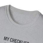 Pilot Checklist T-Shirt — "My Checklist: Phone, Keys, Wallet, Pilot's License"