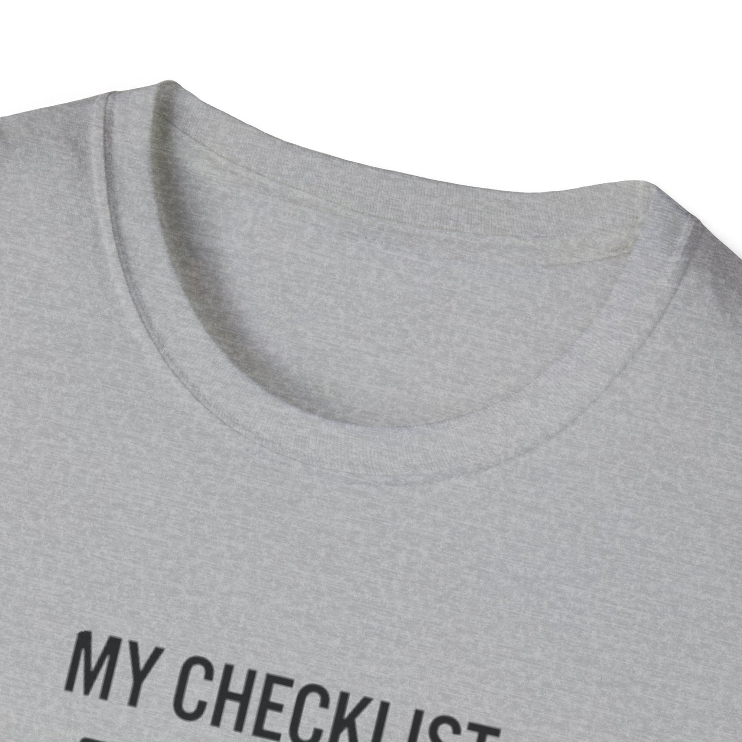 Pilot Checklist T-Shirt — "My Checklist: Phone, Keys, Wallet, Pilot's License"
