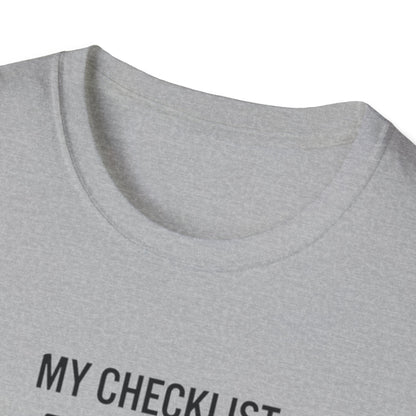 Pilot Checklist T-Shirt — "My Checklist: Phone, Keys, Wallet, Pilot's License"