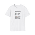 Pilot Checklist T-Shirt — "My Checklist: Phone, Keys, Wallet, Pilot's License"