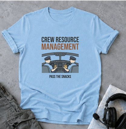 Crew Resource Management T-Shirt — Pilot Cockpit 'Pass the Snacks' Aviation Tee