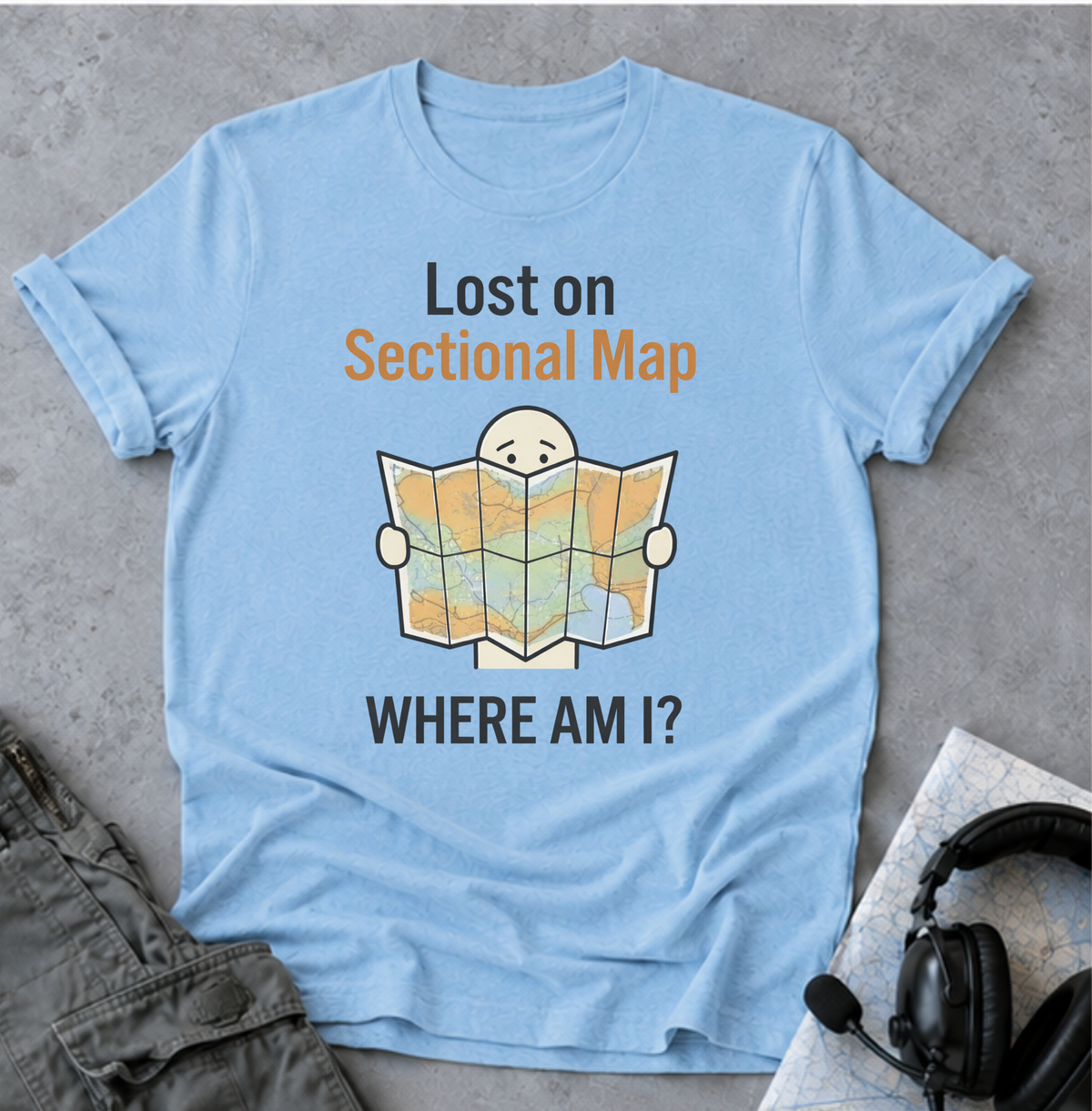 Lost on Sectional Map T-Shirt — Funny Travel Map Tee (Where Am I?)