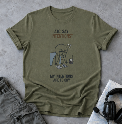T‑Shirt — “ATC: Say 'Intentions'” Funny Air Traffic Controller Pilot Tee