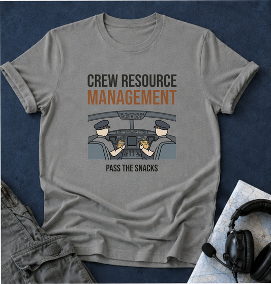 Crew Resource Management T-Shirt — Pilot Cockpit 'Pass the Snacks' Aviation Tee