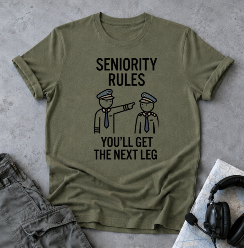 Seniority Rules T-Shirt — Funny Workplace Seniority Tee ("You’ll Get the Next Leg")