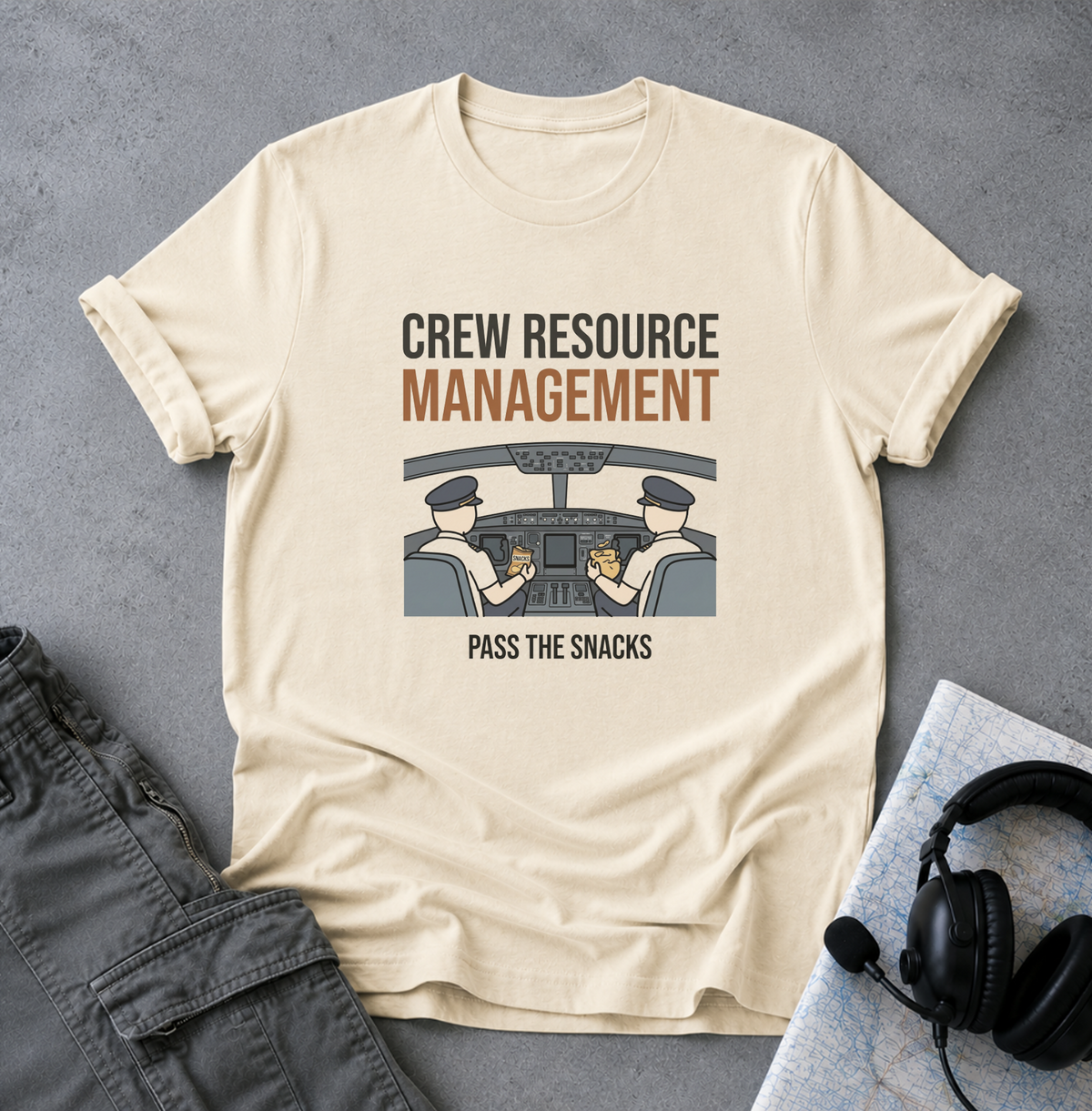 Crew Resource Management T-Shirt — Pilot Cockpit 'Pass the Snacks' Aviation Tee