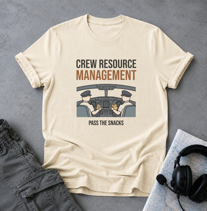 Crew Resource Management T-Shirt — Pilot Cockpit 'Pass the Snacks' Aviation Tee
