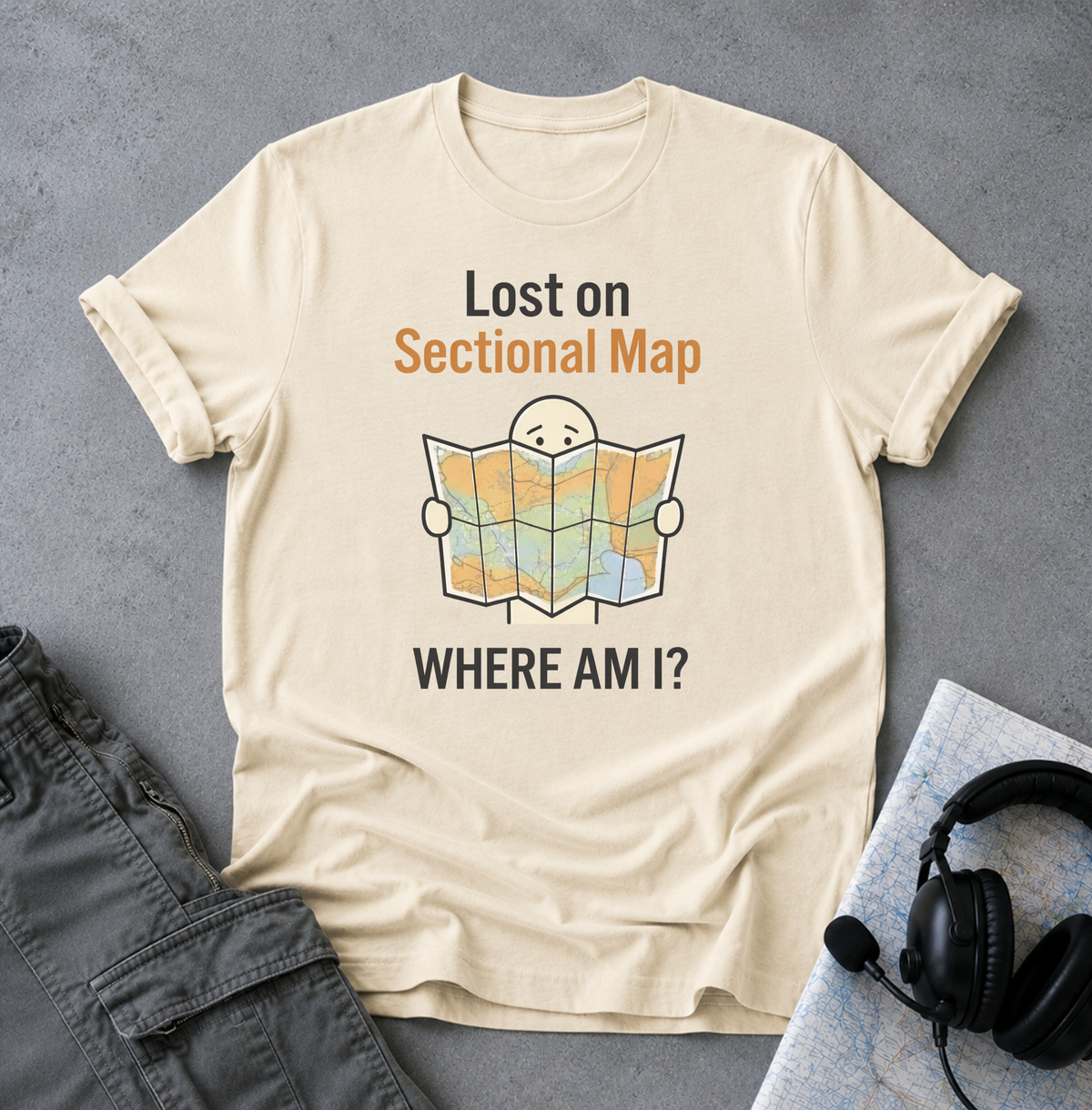 Lost on Sectional Map T-Shirt — Funny Travel Map Tee (Where Am I?)